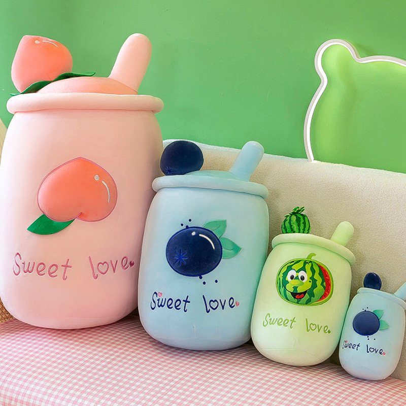 Boba Milk tea cup pillow plush toy Fruit Character
